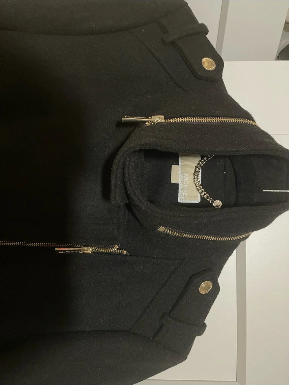 Michael Kors Black Belted Trench Coat with Gold Hardware